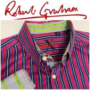 Robert Graham X Flip Cuff Shirt Striped Large